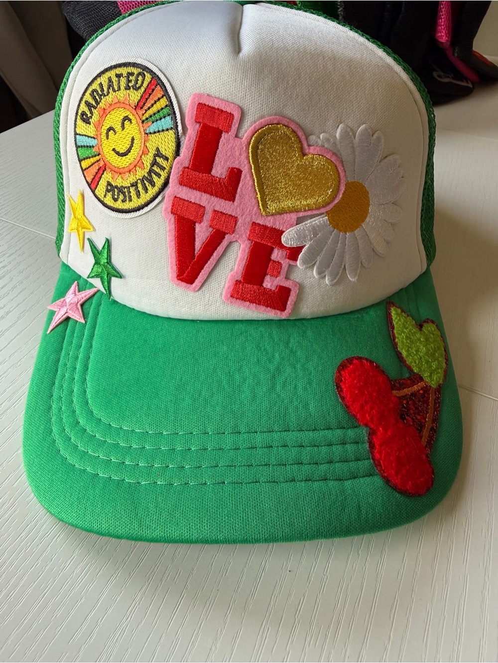 Green & White Patch LOVE Trucker Hat Cap Foam Front Mesh Back OS
